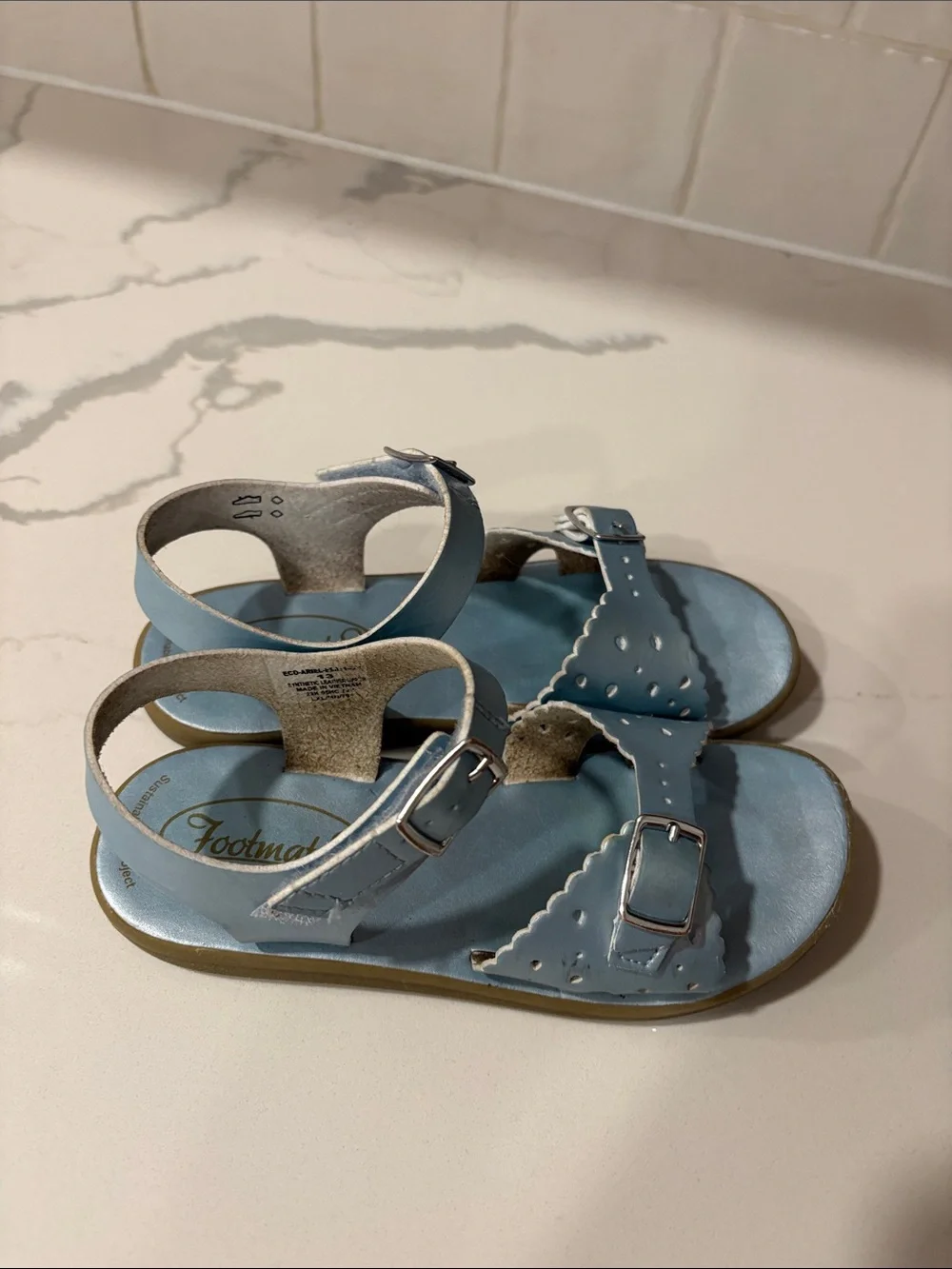 Footmates Eco-Ariel Sandals in Blue Pearl, Size 13 Little Kid